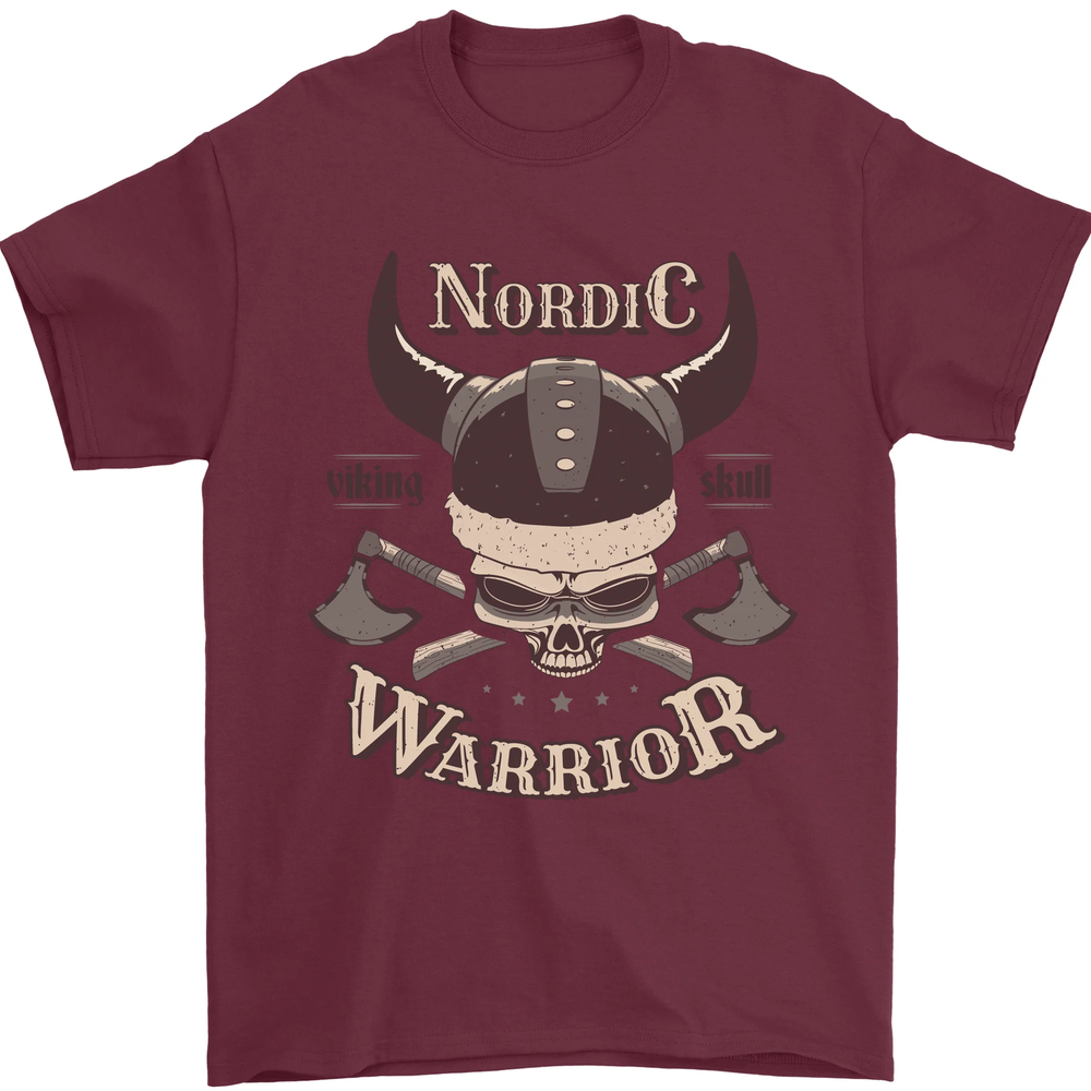 Nordic Warrior Viking Skull Mens T-Shirt 100% Cotton