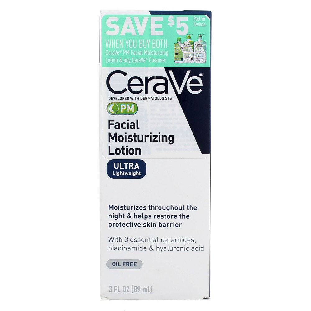 2-Pack CeraVe PM Night Moisturizer, 3 fl oz for Skin Hydration & Repair