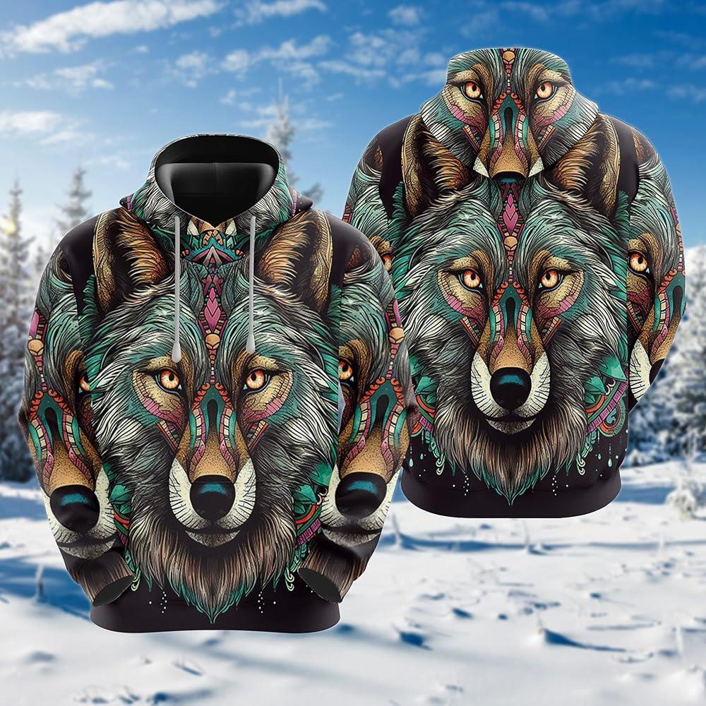 Unisex Hoodie 3D Graphic Native Wolf Dreamcatcher Hoodie 3d - all printed