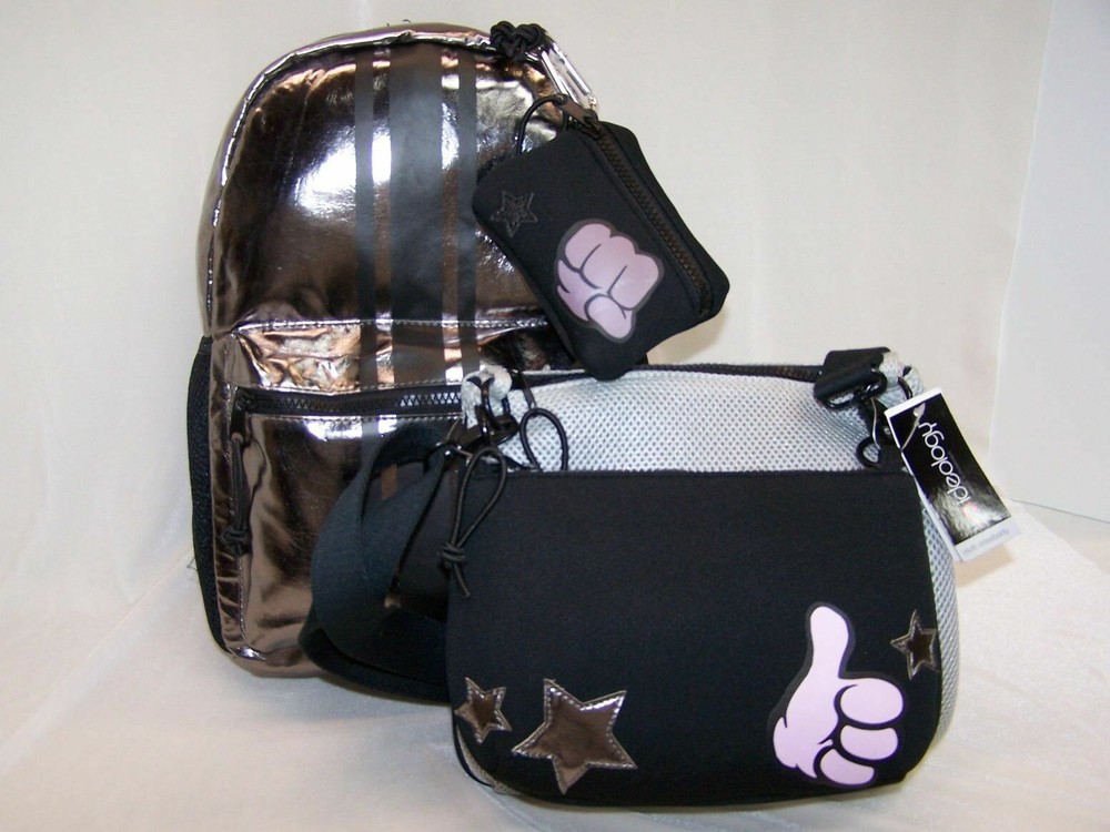 2-in-1 Backpack Handbag Set in Silver Black with Crossbody Strap