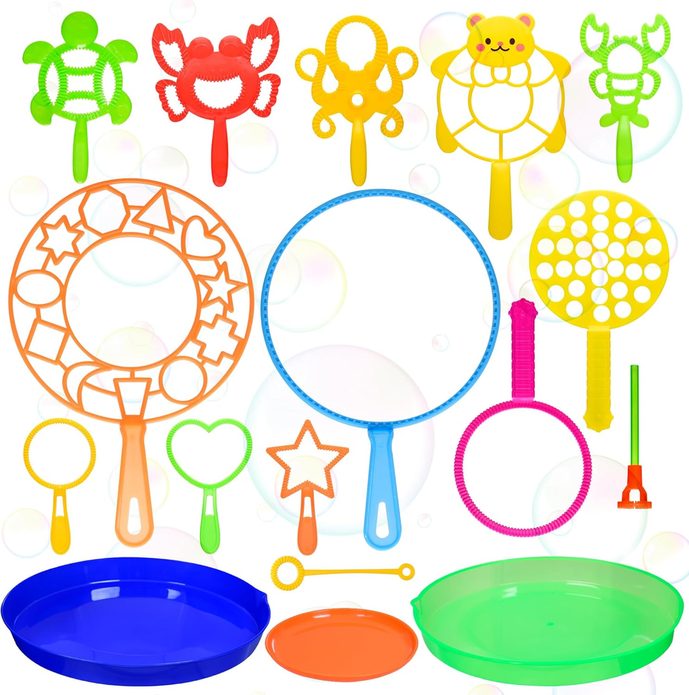 17-Piece Kids Bubble Wand Set with Tray for Giant Bubbles
