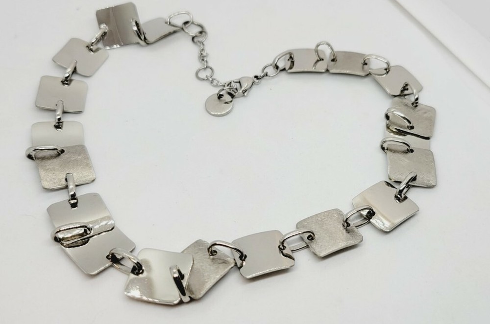 Brushed Stainless Steel Necklace Square Links 20