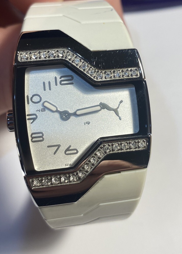 Rare! Puma Watch - Gem Set - Stainless - White Silicone Strap- New Batt