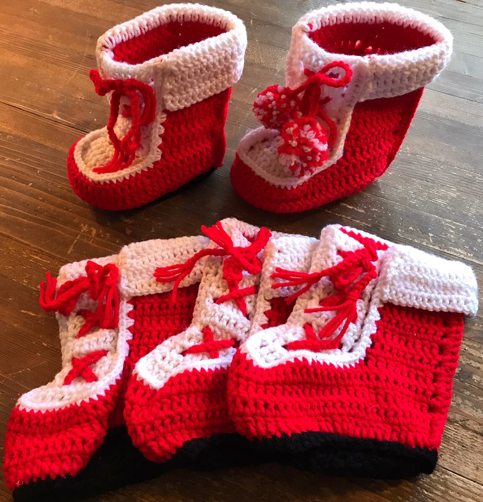 Set of 5 Vintage Handmade Boot Stockings 6” Tall 5” Wide