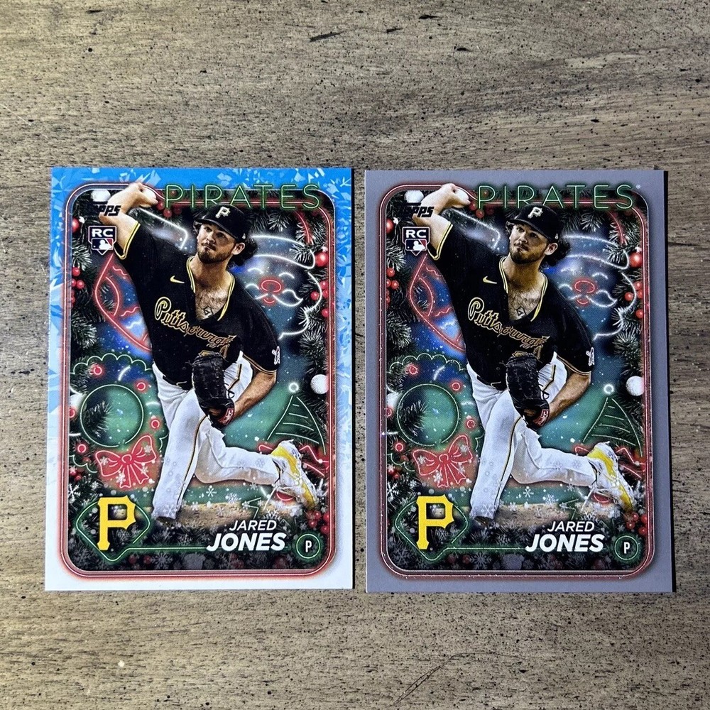 2024 Topps Holiday Jared Jones 2 Card Rookie Set w/ Grey Parallel & Glitter Foil