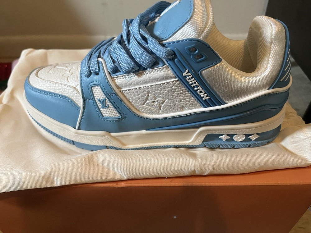 Louis Vuitton Trainer Blue White Lace Up Low Top Men's Athletic Sneakers