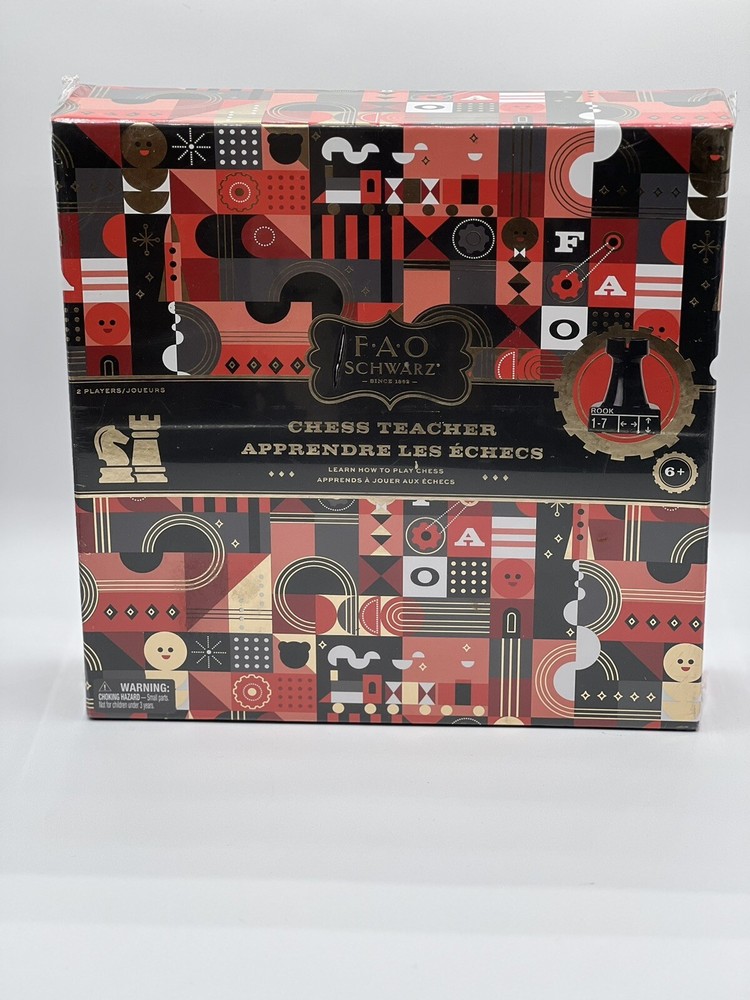 FAO Schwarz Chess Teacher Set in Red Black Gold - Learn to Play Strategy Game HTF