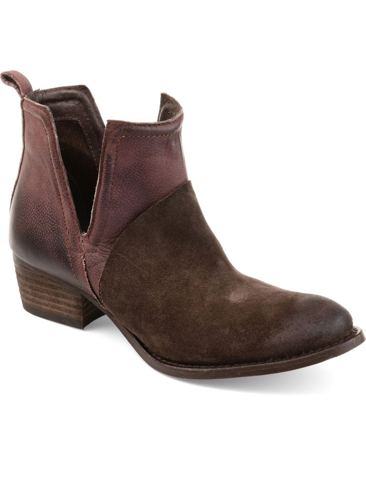 JOURNEE Womens Brown Deep V Cut Outs Dempsy Almond Slip On Leather Booties 7