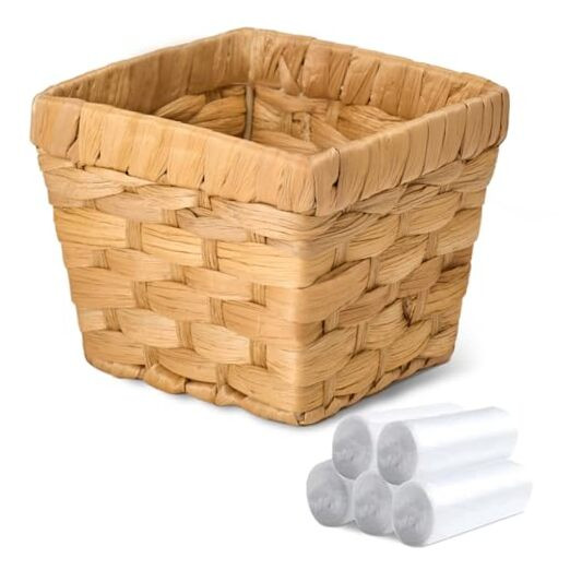 Mini Wicker Trash Can, Countertop Garbage Basket with Trash Bag, 0.5Gal/1.5L