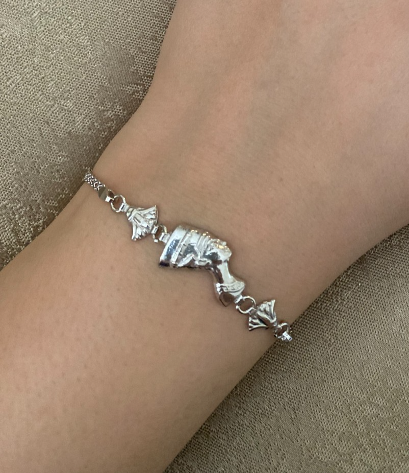 Queen Nefertiti Unique Bracelet with Lotus Flower made in Egypt from 925 Silver