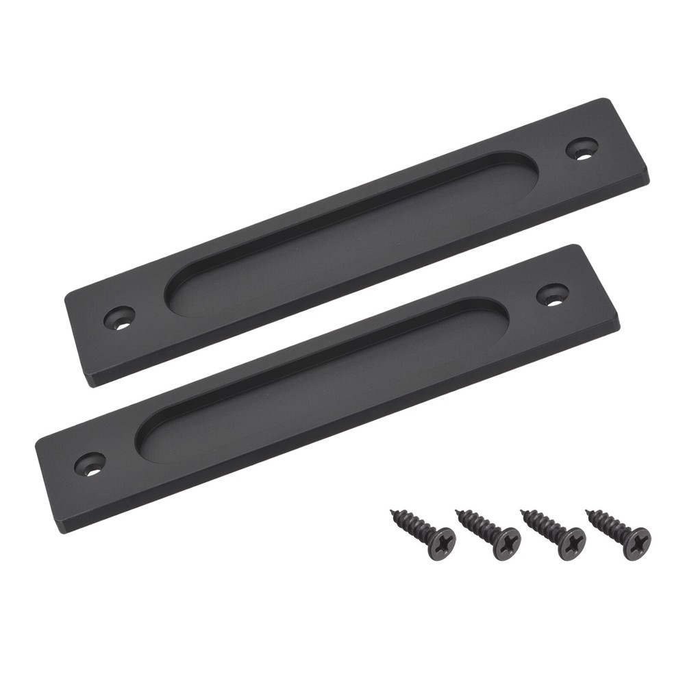 2Pcs 180mm Sliding Door Finger Handle Zinc Alloy w Screw Black Rectangle