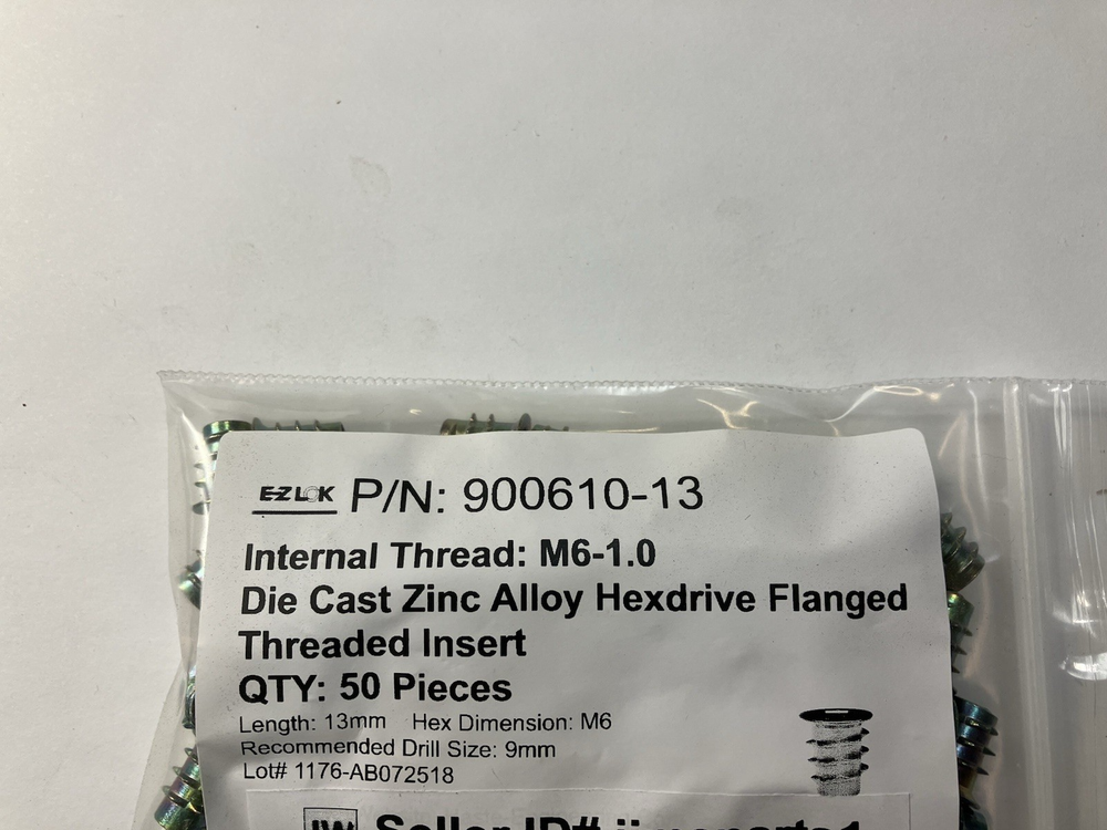 EZ-LOK M6 13MM Die Cast Zinc Alloy Hex-Drive Flanged Threaded Inserts 50 Pcs