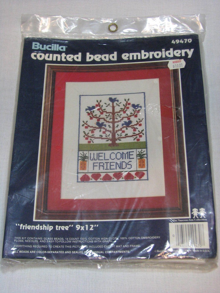 NEW Bucilla Counted Bead Embroidery 49470 Friendship Tree Kit Aida Cloth Floss +