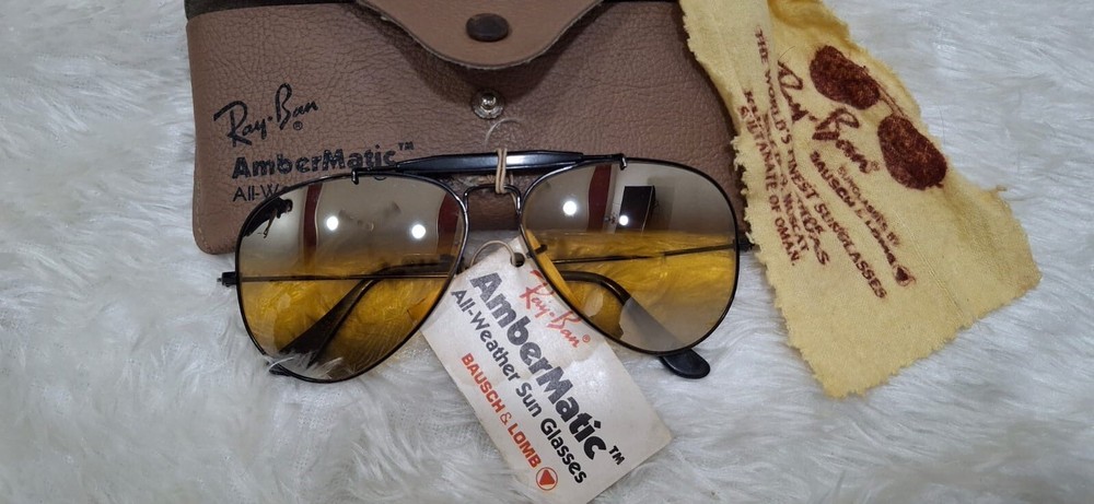 Vintage B&L Ray Ban Bausch & Lomb Ambermatic DGM Black Aviator 58mm w/Case