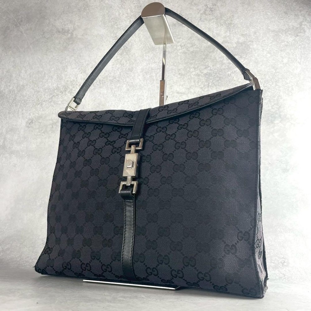Gucci GG Jackie One-Shoulder Leather Bag Black Pre-Owned