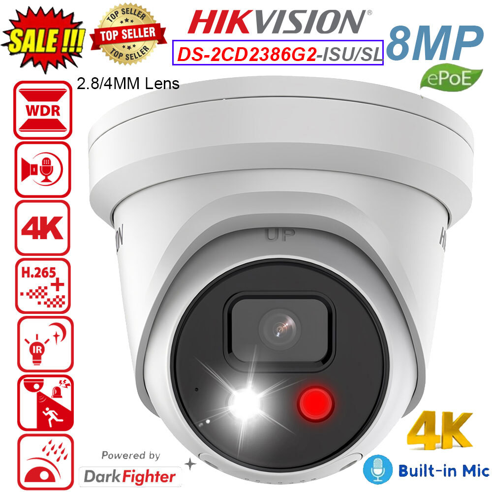 Original HIKVISION DS-2CD2386G2-ISU/SL 4K 8MP AcuSense IP camera DarkFighter POE