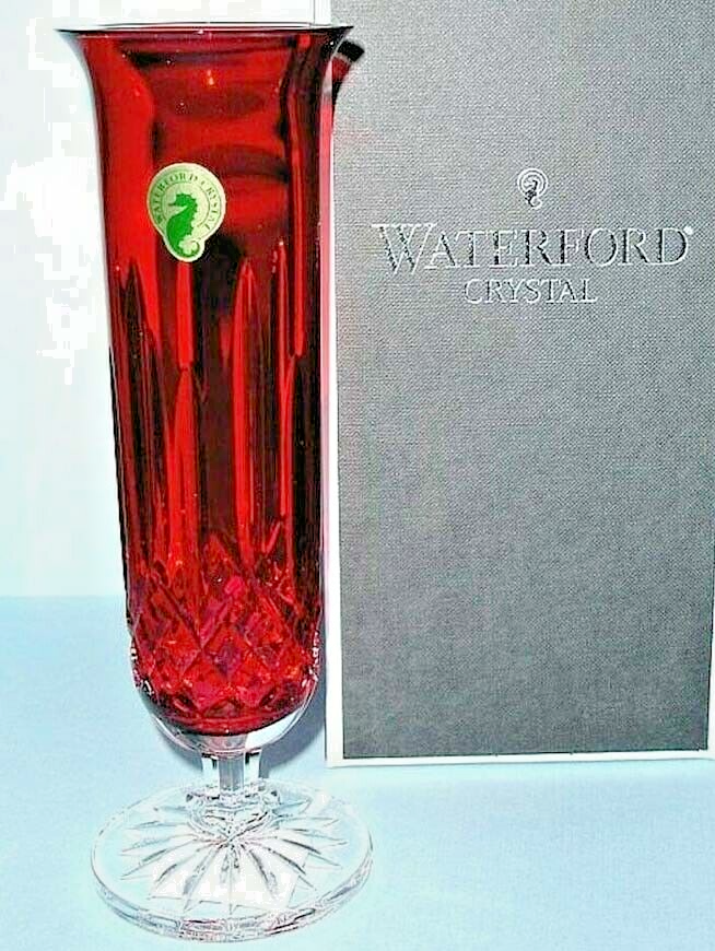 Waterford Lismore Crimson Red 8 Inch Footed Bud Vase Stem Cut 146112 New