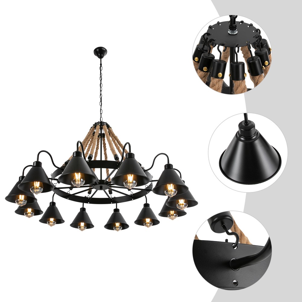 Rustic Farmhouse Pendant Chandelier Ceiling Light Dining Room Hemp Rope Fixture