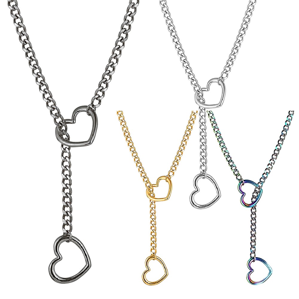 Slip Chain Necklace With Heart Punk Gothic Chain Necklace Stainless Steel