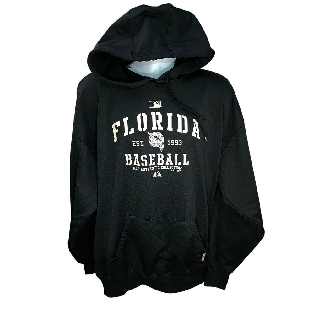 Florida Marlins MLB Authentic Hoodie — Black Neck EST. 1993 Graphic (Size XL)
