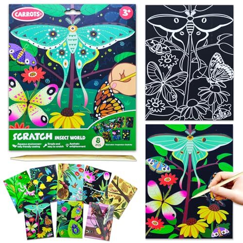 Scratch Art for Kids, Black Rainbow Scratch Off Art Paper Set,Bug Butterfly