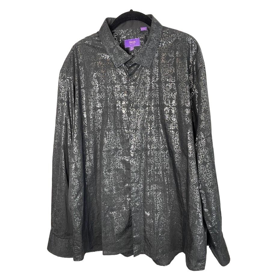 Metallic Dress Shirt Mens 2XL Black Evening Button Up Long Sleeve Night Out