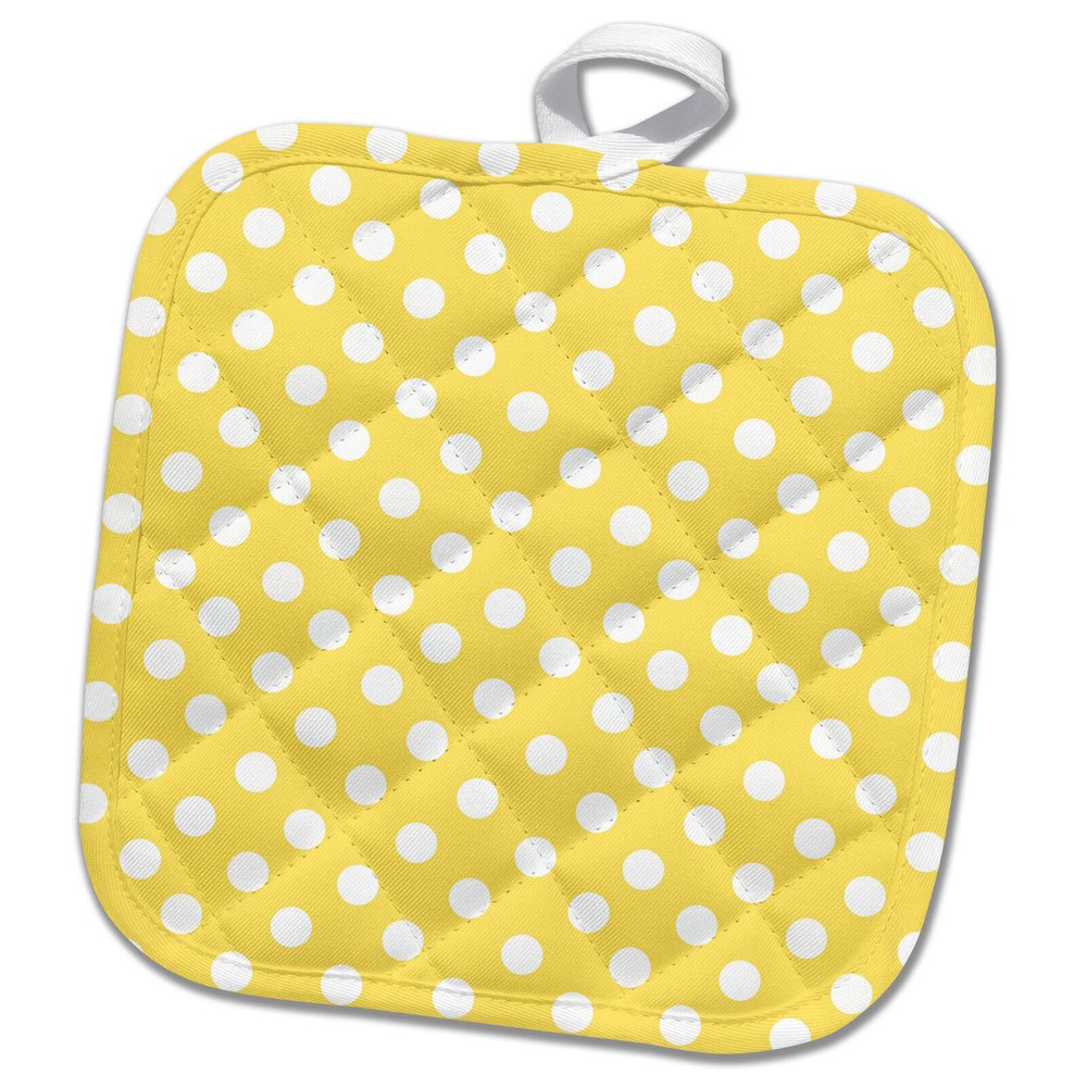 3dRose White Polka Dots on Bright Sunny Yellow - Retro fifties dot pattern 8x8 P