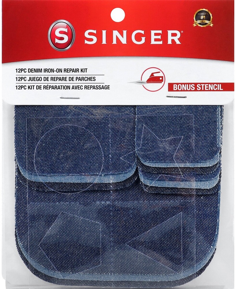 Singer Iron On Patch Repair Kit 12 Per Pkg Assorted Denim