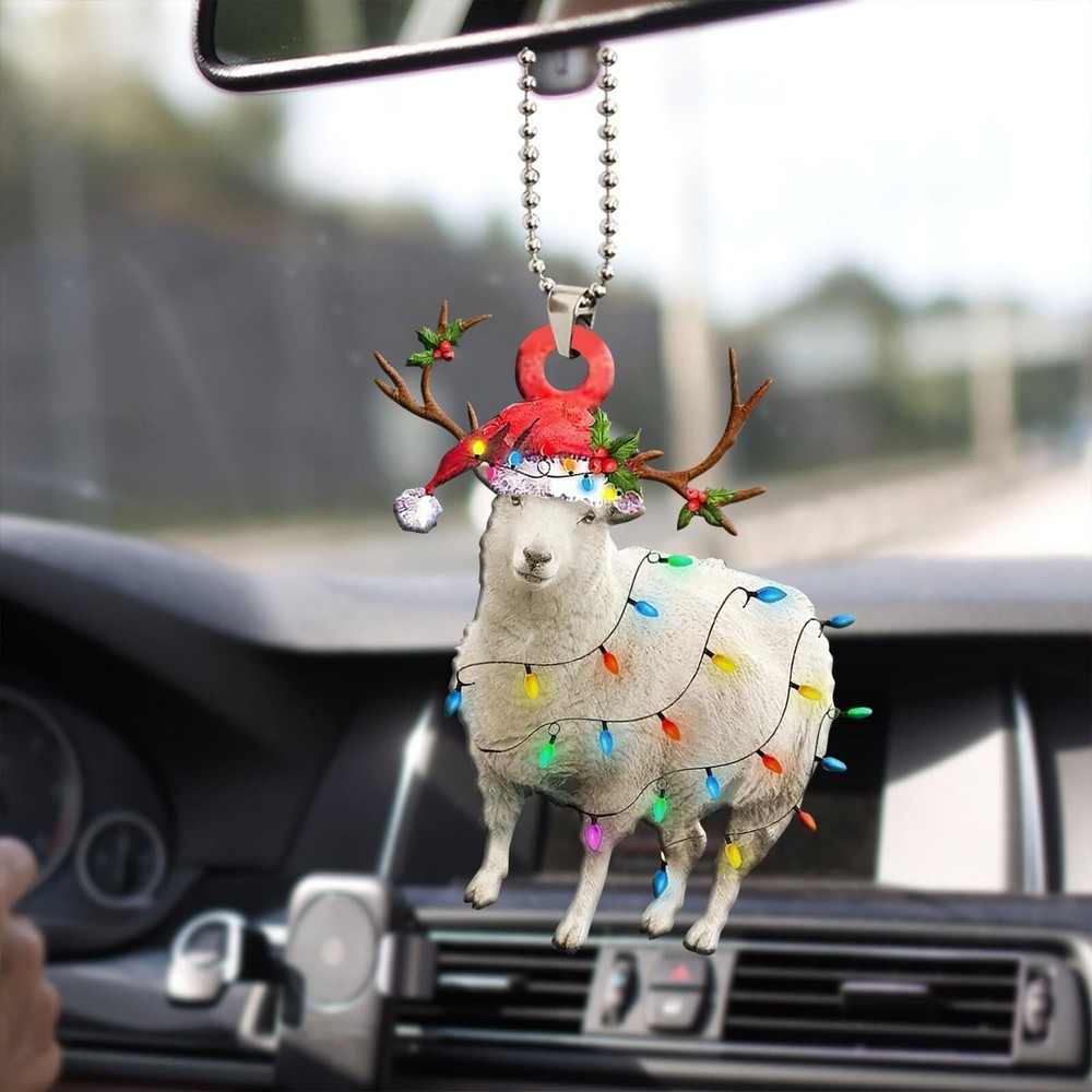 Sheep Wearing Christmas Hat Reindeer Ornament Animal Lover Xmas Tree Decor Gift