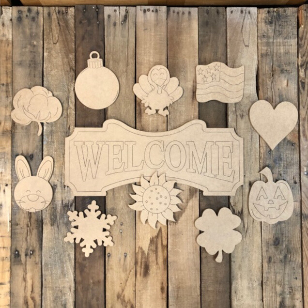 Seasonal Welcome Cutout, Unfinished Shape, Paint by Line, DIY Craft, Paintable-image