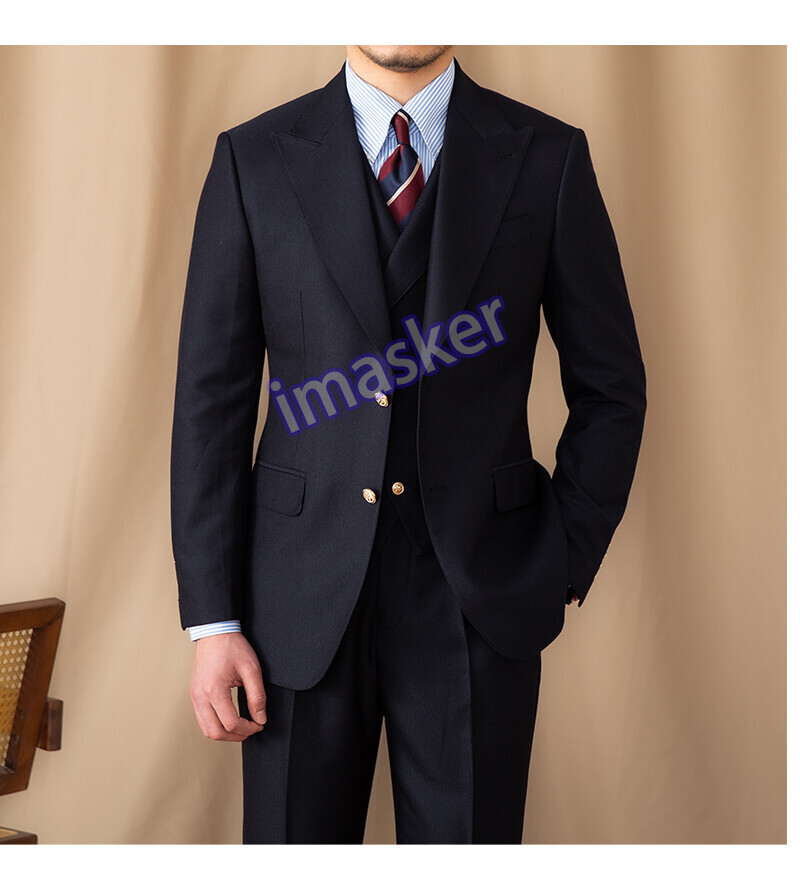 British Slim Fit Three Piece Suit with Lapel Collar for Men