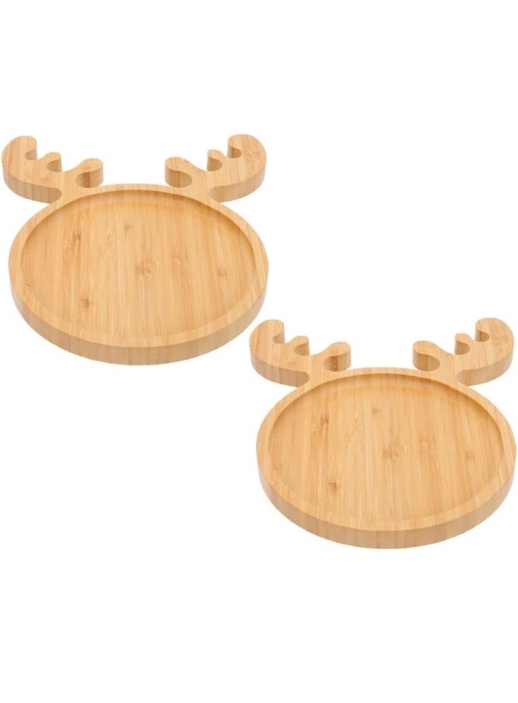 Bamboo Christmas Trays 2pcs with Cute Deer Design for Snacks