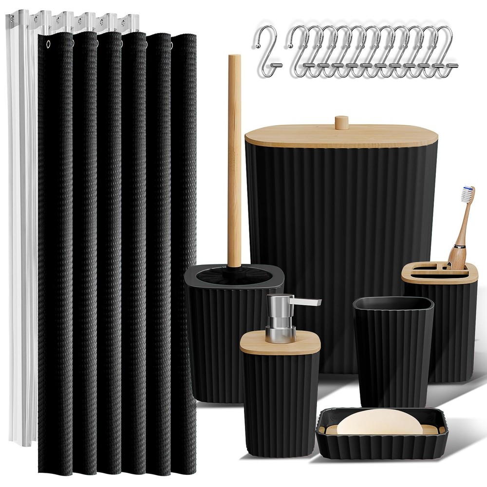 20-Piece Black Bathroom Accessories Set - Modern Home Essentials