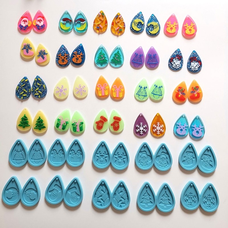10-Piece Christmas Drop Earring Silicone Mold for Epoxy Resin Jewelry