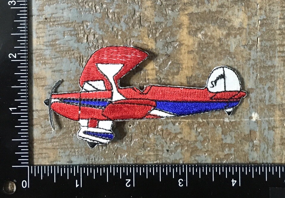 Vintage Red Blue Airplane Aviation Embroidered Iron-On Patch