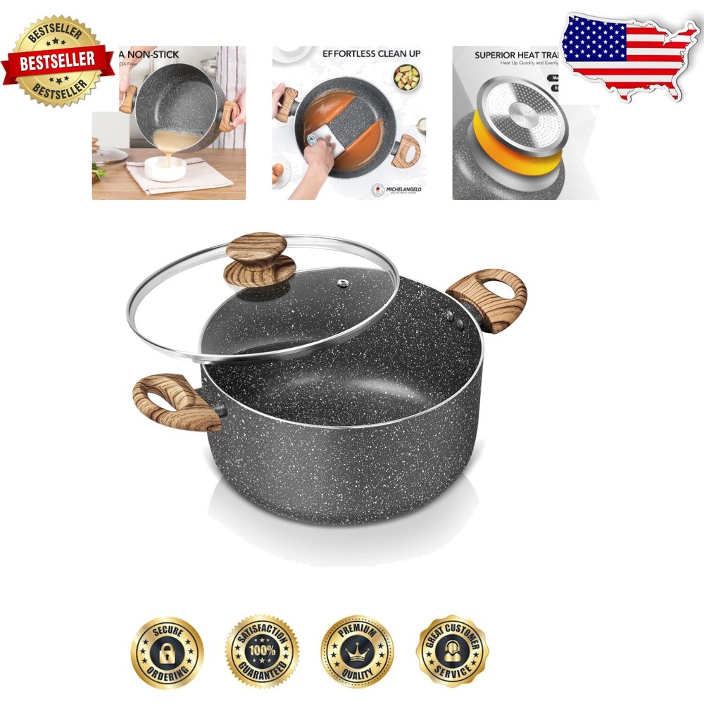 Ergonomic 5 Quart Nonstick Soup Pot with Glass Lid for Efficient Cooking