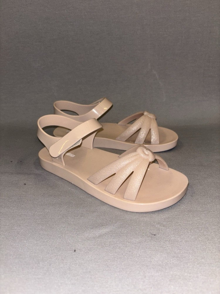 Mini Melissa Girls Strappy Sandals Size 3 Pink Subtle Sparkle Hook And Loop