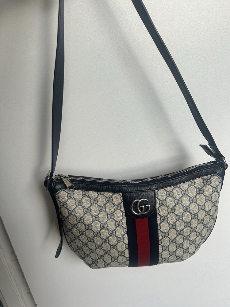 Gucci Ophidia Small Beige Blue Leather Crossbody Bag