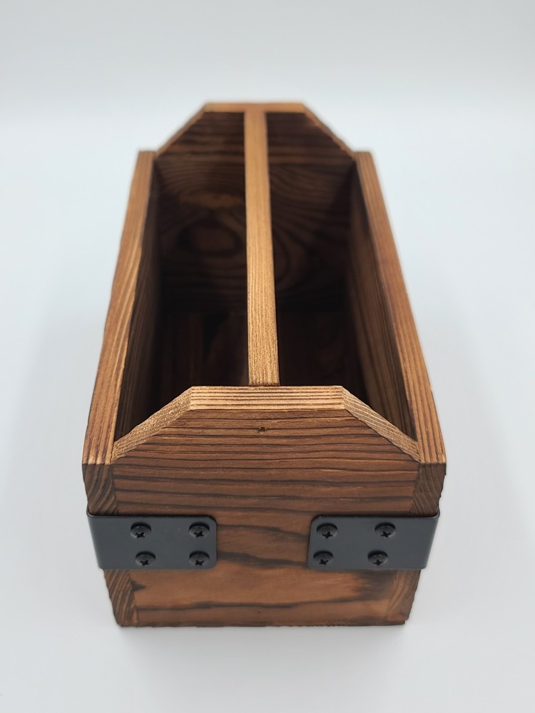 2 Slot Rustic Dark Brown Burnt Solid Wood Remote Control Holder Caddy