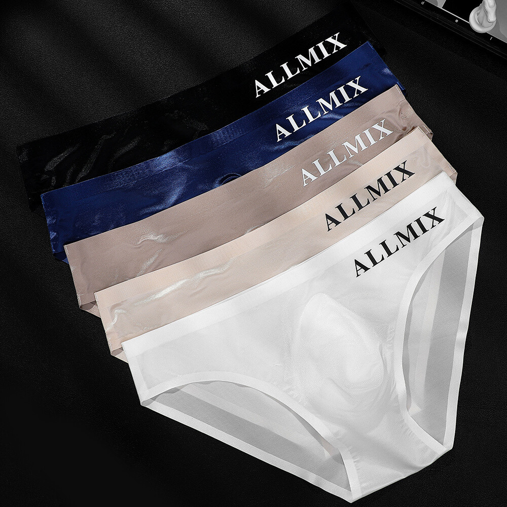 Men Pouch Ice-Silk Briefs Sport Thong Lingerie Middle-Waist Underwear *