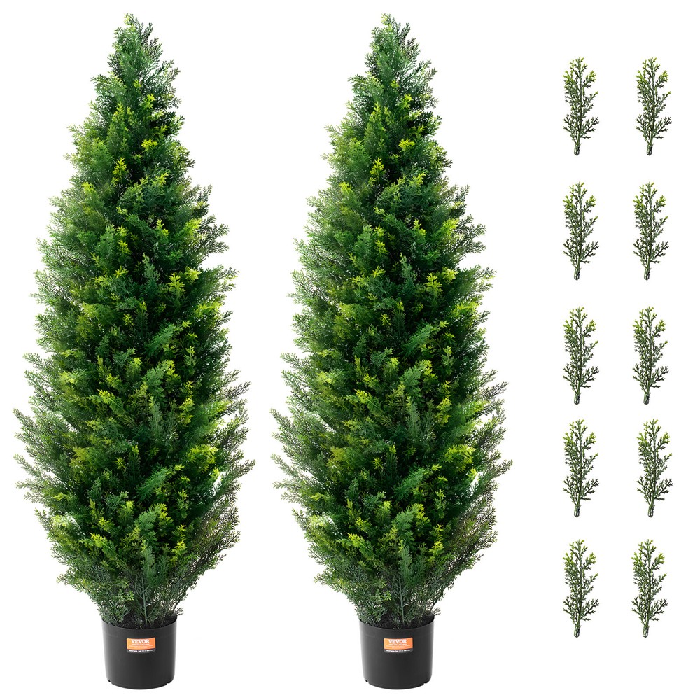 VEVOR 2 Pack 4ft Artificial Cedar Topiary Tree Plant UV Decor Indoor Outdoor