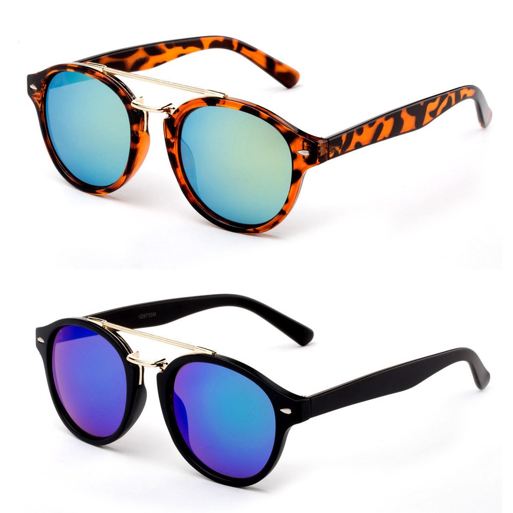 Women’s Vintage Round Pilot Sunglasses with Flash Lens, Retro Top Bar Design for Style and Sophistication