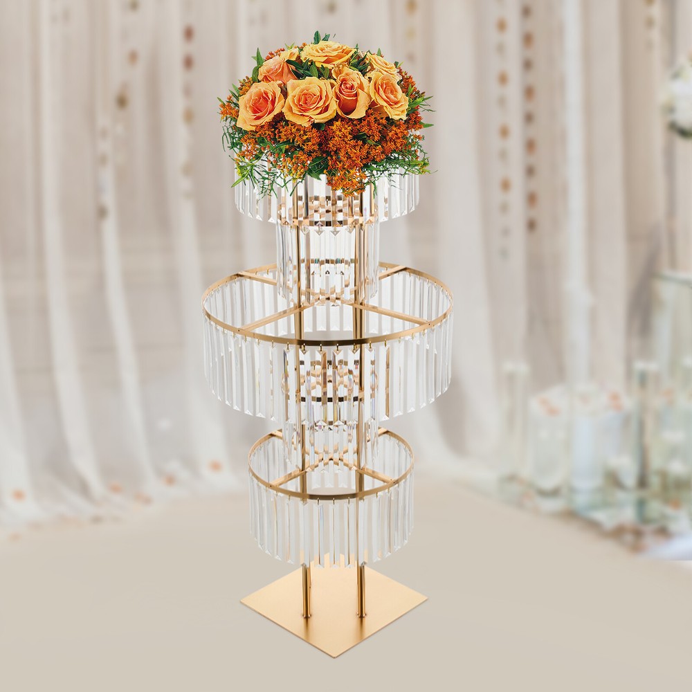Wedding Gold Vases Centerpieces Luxurious Crystal Flower Stand,5 Tier