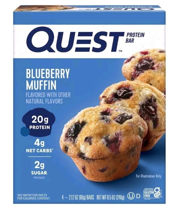 Quest Protein Bar Blueberry Muffin 20g Protein Gluten Free Energy Fitness 4-Pack