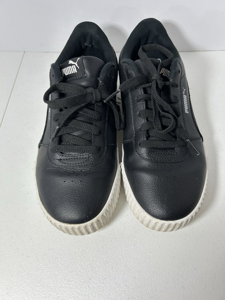 PUMA Women’s Carina L Sneakers Black Leather Upper White Rubber Sole Size 8