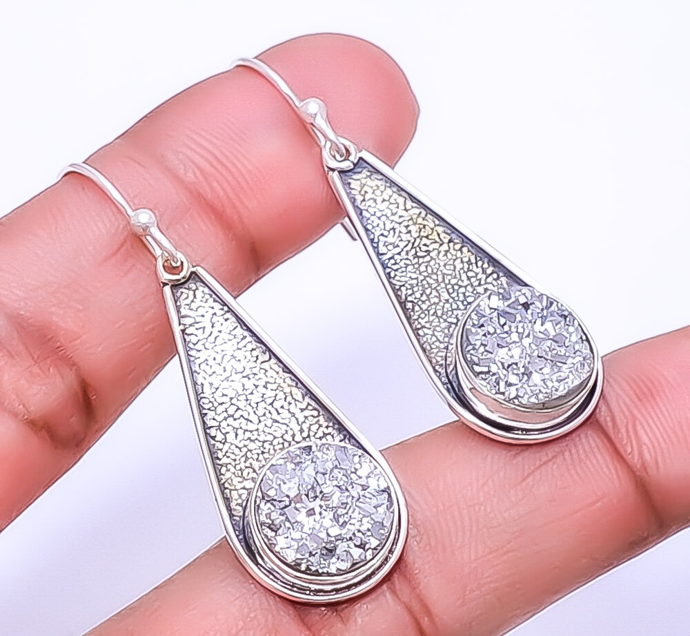 Silver Titanium Agate Drusy Designer 925 Sterling Silver Earring 1.56