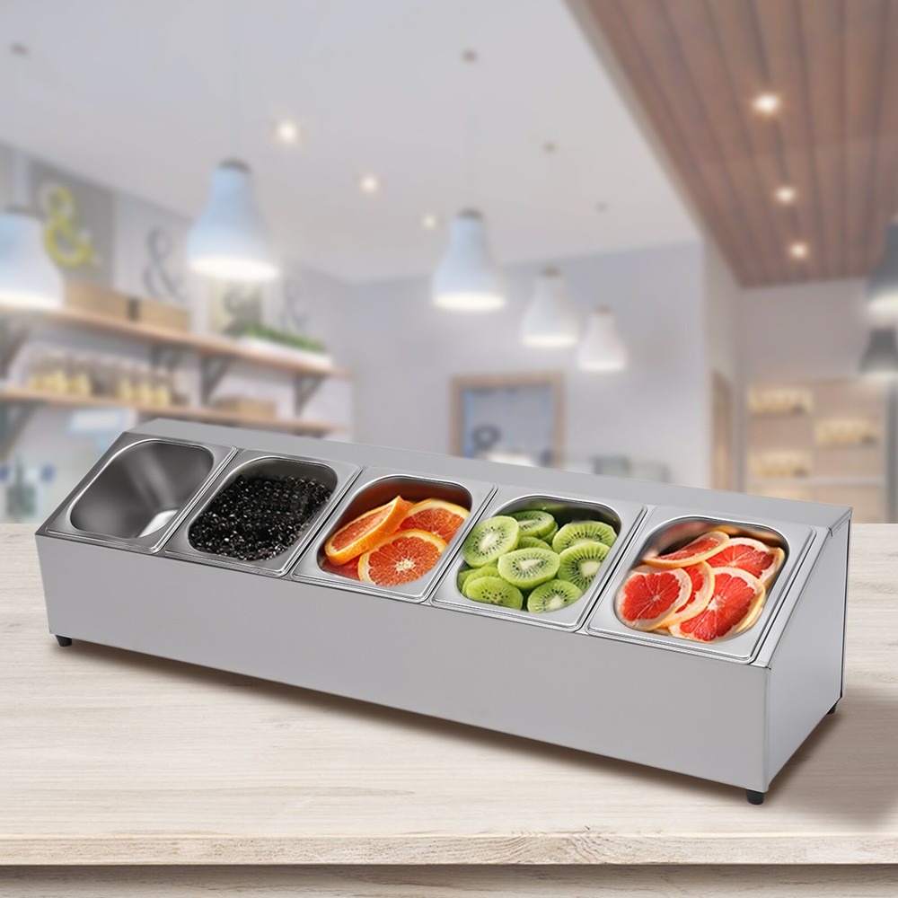 Spice Rack Shelf, One Row, Stainless Steel Organizer Stand with 5 Pans & 5 Lids