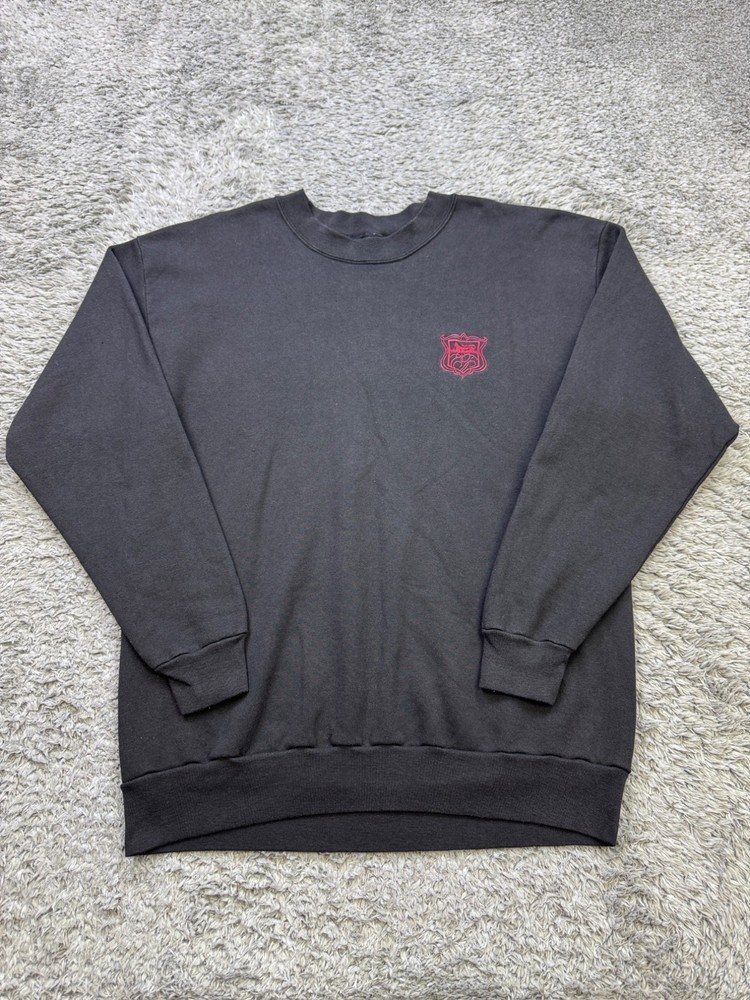 Vtg Passion Sweatshirt Men Large Black Fleece Crest Embroidery Crewneck Pullover