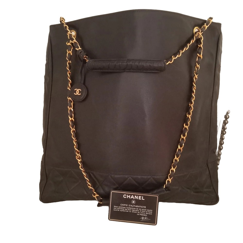 AUTHENTIC CHANEL LAMBSKIN QUILTED CC SHOPPING TOTE BAG W/ BURBERRY DUST BAG