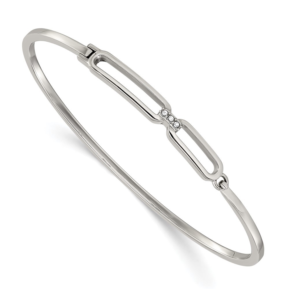 Stainless Steel Polished with Crystals Hinged Bangle Bracelet 6.5